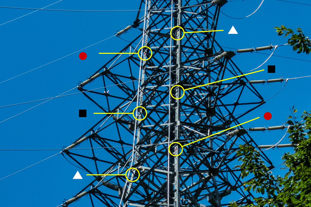 田代幹線No.1鉄塔の三相記号